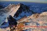 Peter Whittaker and Ed Viesturs make their way towards the summit of Mt. Everest.