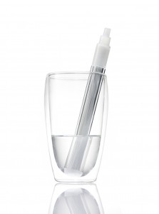 Insert the AquaSafeStraw into any water bottle and simply suck through it like a straw. 