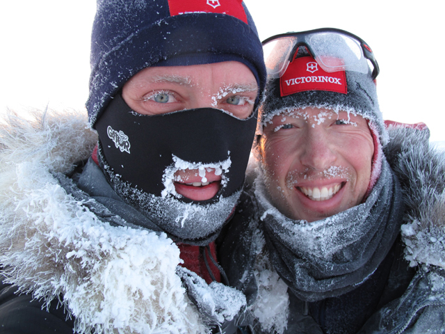 Huston and Fish celebrate at the North Pole