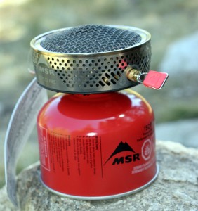 The MSR Reactor stove weighs over 1lbs. but is compact and easy to opeate, even with gloves on. 