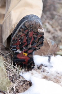 Voids between lugs allowed good self-cleaning in mud and snow. The Vibram outsoles offered solid traction on dry trails, and in wet, slushy conditions.