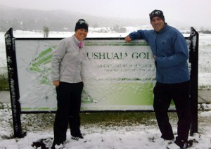 Lindsay Knowlton and Josh Sulllivan preparing to play golf in Argentina