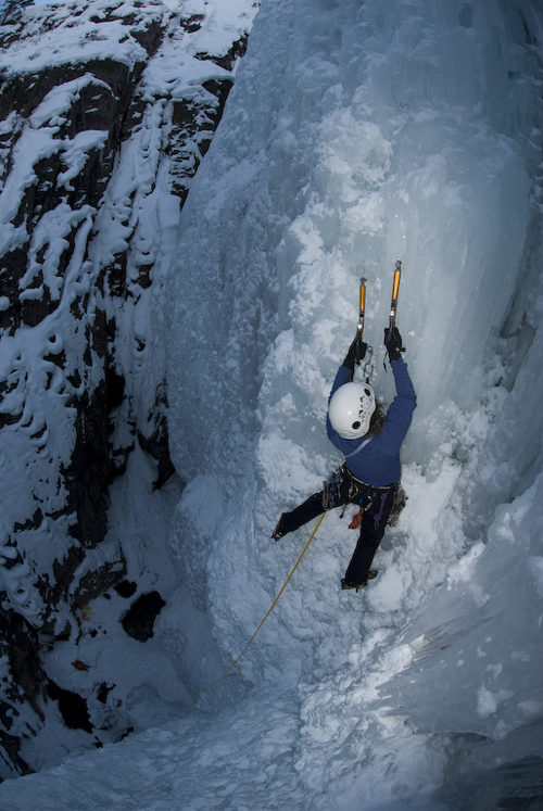 Margo Talbot Ice climbing. Photo by Margo Talbot