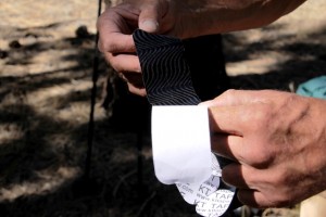 Each strip of KT tape has a two-inch base, and two distinct sub-strips that can be split off to support a broader area.