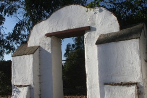 The original entrance to Donehy State Beach is stil standing with this Spanish style arch. 